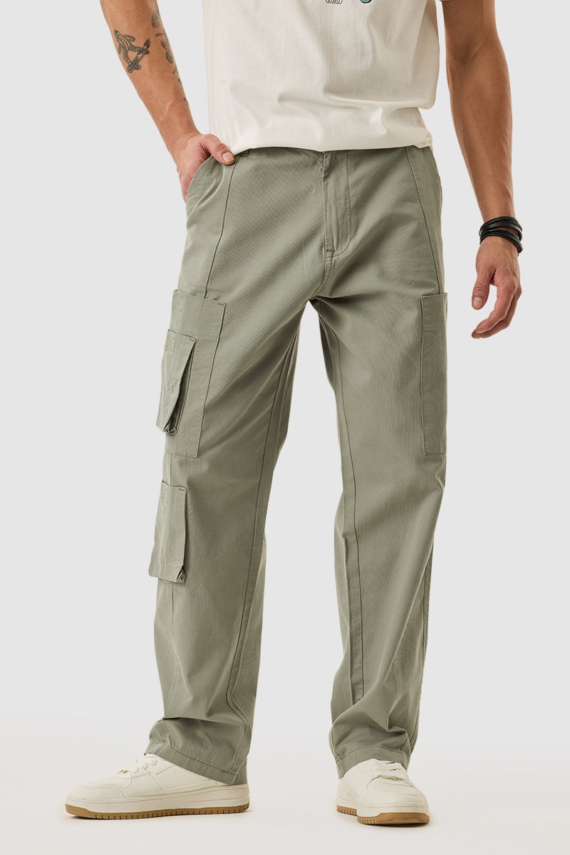 SNITCH Sage Green Regular Fit Cargo Pants - Image 1